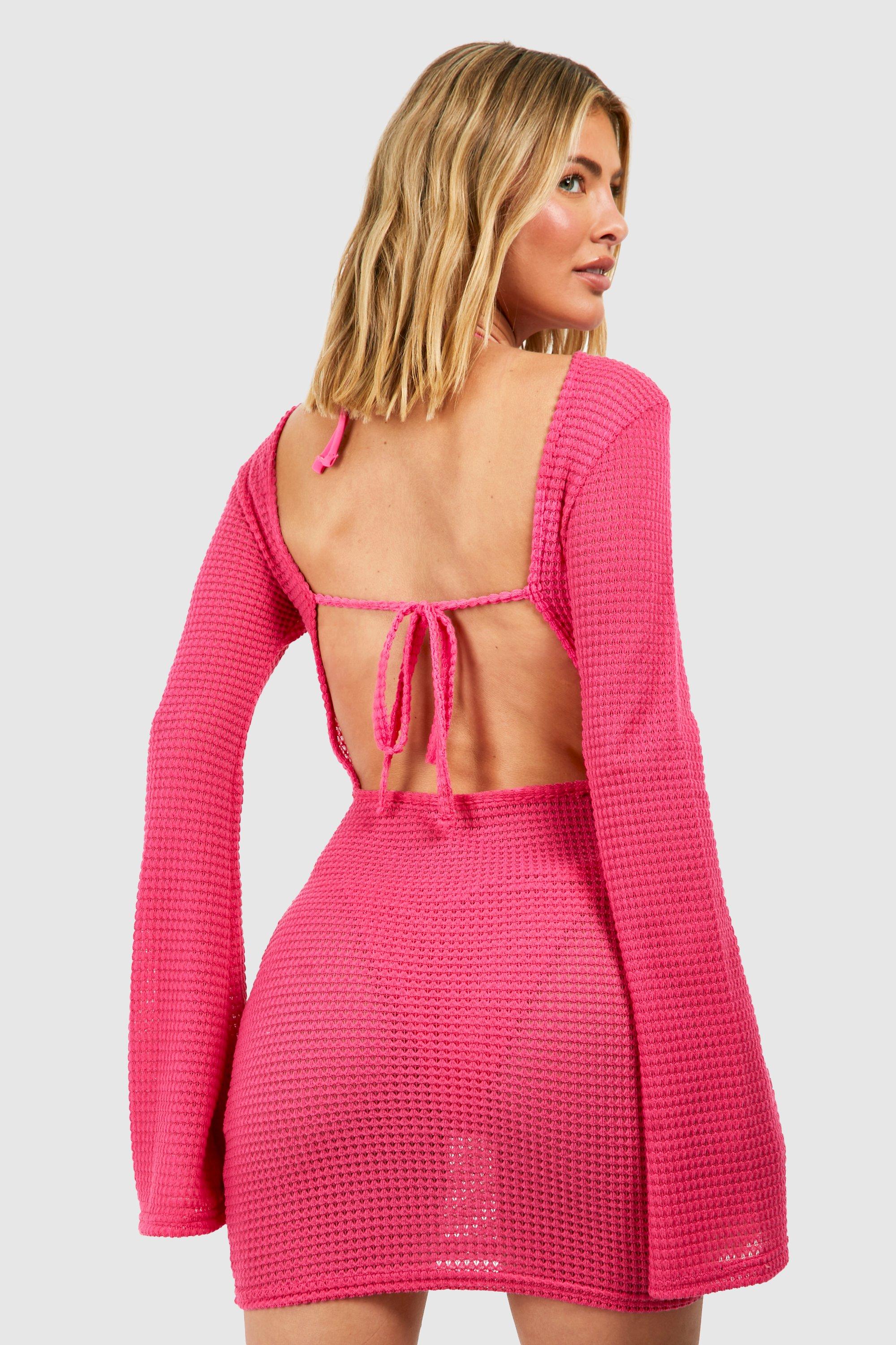 Knitted Open Back Beach Mini Dress boohoo FI